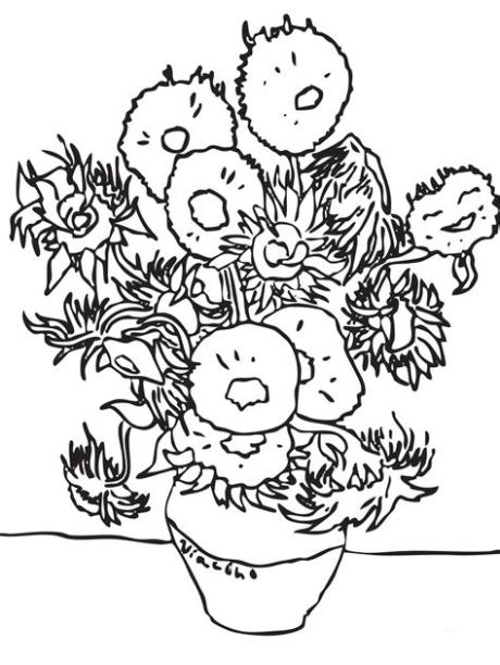 Girasoles de Van Gogh para colorear: Aprender como Dibujar y Colorear Fácil con este Paso a Paso, dibujos de El Cuadro De Los Girasoles, como dibujar El Cuadro De Los Girasoles paso a paso para colorear