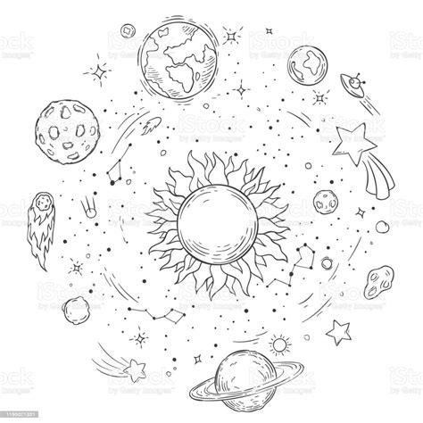 Ilustración de Sistema Solar Doodle Arte Vectorial De Sol: Dibujar Fácil, dibujos de El Espacio Exterior, como dibujar El Espacio Exterior paso a paso para colorear