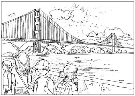Dibujo para colorear - Puente Golden Gate: Dibujar y Colorear Fácil con este Paso a Paso, dibujos de El Golden Gate, como dibujar El Golden Gate para colorear e imprimir