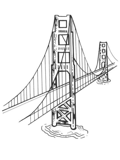 Dibujos para colorear Puente Golden Gate: Dibujar Fácil, dibujos de El Golden Gate, como dibujar El Golden Gate paso a paso para colorear