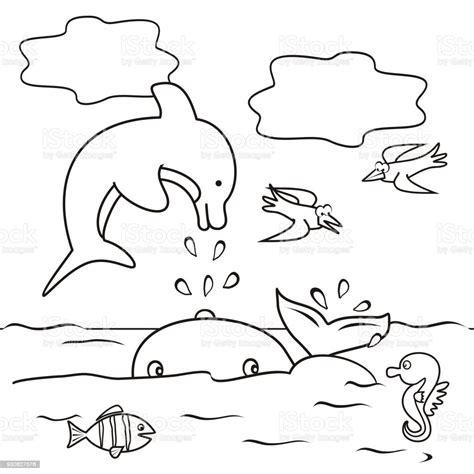 Ilustración de Delfines Ballenas Aves Caballitos De Mar Y: Aprende a Dibujar Fácil con este Paso a Paso, dibujos de El Mar Para Niños, como dibujar El Mar Para Niños para colorear