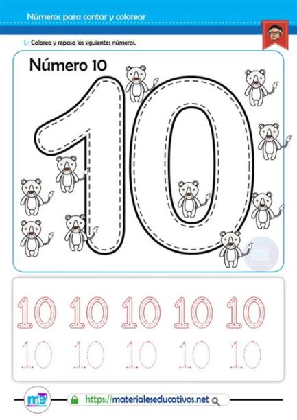 Número 10 para contar. colorear y repasar - Material: Aprende a Dibujar Fácil con este Paso a Paso, dibujos de El Numero 10, como dibujar El Numero 10 para colorear