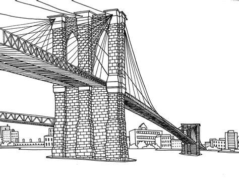 Free coloring page coloring-adult-new-york-pont-brooklyn: Dibujar y Colorear Fácil, dibujos de El Puente De Brooklyn, como dibujar El Puente De Brooklyn paso a paso para colorear
