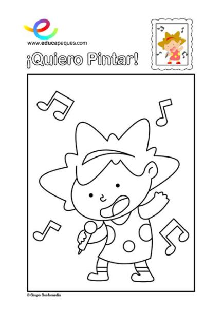 colorear_niña-canta: Dibujar y Colorear Fácil, dibujos de En Evernote, como dibujar En Evernote para colorear