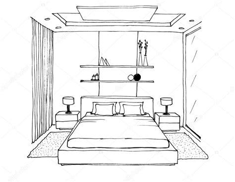 Graphical sketch of an interior bedroom — Stock Photo: Dibujar Fácil con este Paso a Paso, dibujos de En Perspectiva Una Habitacion, como dibujar En Perspectiva Una Habitacion para colorear