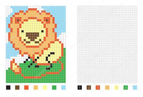 Numero 54 para colorear | León de dibujos animados de: Aprender como Dibujar Fácil, dibujos de En Pixel, como dibujar En Pixel para colorear e imprimir