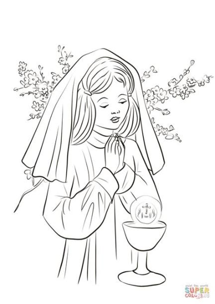 First Communion Girl coloring page | Free Printable: Dibujar Fácil con este Paso a Paso, dibujos de En Premiere, como dibujar En Premiere para colorear e imprimir
