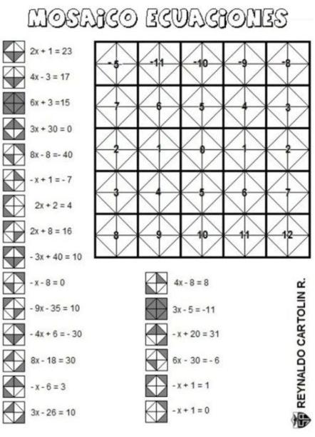 Mosaico - ecuaciones | Ecuaciones. Juegos didacticos de: Aprende como Dibujar Fácil con este Paso a Paso, dibujos de Funciones Cuadraticas, como dibujar Funciones Cuadraticas para colorear e imprimir
