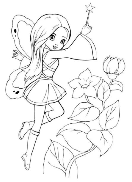 Dibujo para colorear - Hada con una varita mágica: Dibujar Fácil, dibujos de Hadas Anime, como dibujar Hadas Anime para colorear e imprimir
