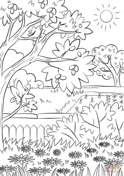 Dibujo de Jardín de verano para colorear | Dibujos para: Dibujar Fácil con este Paso a Paso, dibujos de Jardin, como dibujar Jardin paso a paso para colorear