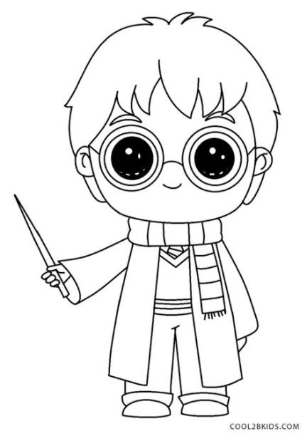 Free Printable Harry Potter Coloring Pages For Kids: Dibujar y Colorear Fácil, dibujos de Kawaii Harry Potter, como dibujar Kawaii Harry Potter paso a paso para colorear