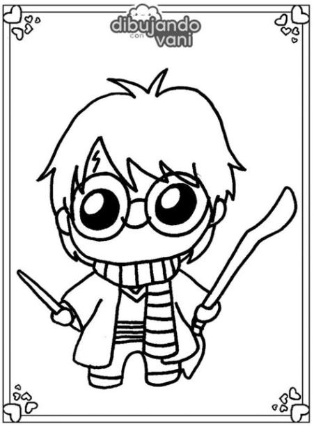 Dibujo de Harry Potter para imprimir y colorear: Dibujar Fácil con este Paso a Paso, dibujos de Kawaii Harry Potter, como dibujar Kawaii Harry Potter para colorear