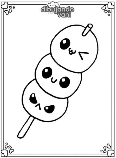 Dibujo de un dango para imprimir y colorear - Dibujando: Aprender como Dibujar Fácil con este Paso a Paso, dibujos de Kawaii Kawaii, como dibujar Kawaii Kawaii para colorear e imprimir
