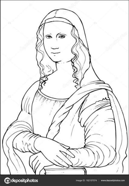 Mona Lisa para colorear ilustración vectorial Imagen: Aprender a Dibujar y Colorear Fácil, dibujos de La Gioconda, como dibujar La Gioconda para colorear