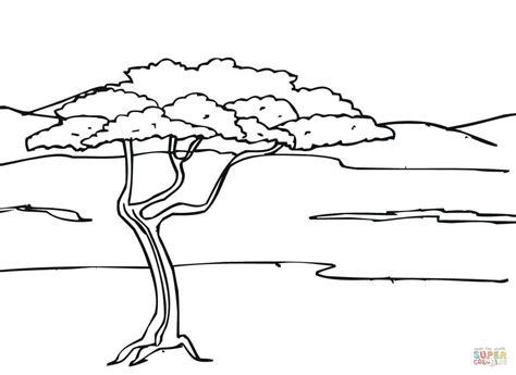 Acacia en la Sabana | Super Coloring | Tree coloring page: Dibujar y Colorear Fácil, dibujos de La Sabana, como dibujar La Sabana para colorear