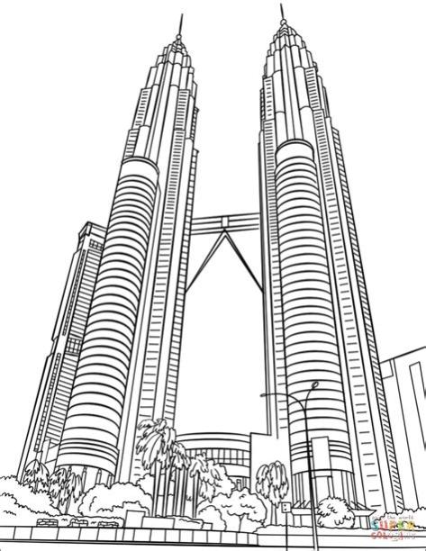 Petronas Twin Towers coloring page | Free Printable: Dibujar y Colorear Fácil, dibujos de Las Torres Gemelas, como dibujar Las Torres Gemelas paso a paso para colorear