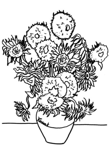 LOS GIRASOLES - VAN GOGH | Ilustraciones. Arte. Van gogh: Dibujar y Colorear Fácil, dibujos de Los Girasoles De Van Gogh, como dibujar Los Girasoles De Van Gogh para colorear e imprimir