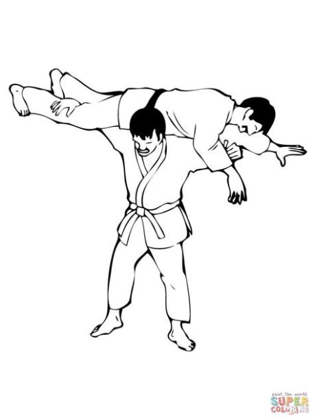 Dibujo de Lanzamiento de Judo Kata Guruma para colorear: Aprender como Dibujar y Colorear Fácil, dibujos de Manga Artes Marciales, como dibujar Manga Artes Marciales para colorear