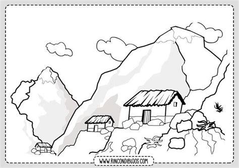 Dibujo Paisaje de Montañas para Colorear - Rincon Dibujos: Dibujar Fácil con este Paso a Paso, dibujos de Montañas Para Niños, como dibujar Montañas Para Niños para colorear