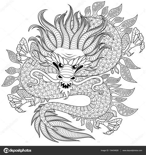 Dragón chino en estilo zentangle para tatoo. Página para: Dibujar Fácil, dibujos de Neotradicional, como dibujar Neotradicional para colorear e imprimir