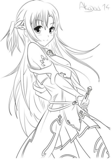 Asuna Yuuki / Sword Art Online [LineArt] by Akayaa | Gals: Aprende a Dibujar y Colorear Fácil, dibujos de Norma Manga, como dibujar Norma Manga para colorear