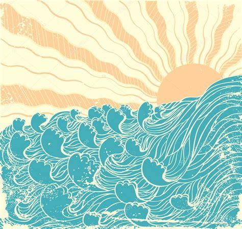 Sea waves. Vector grunge illustration of sea landscapewith: Dibujar Fácil con este Paso a Paso, dibujos de Ondas En Illustrator, como dibujar Ondas En Illustrator para colorear