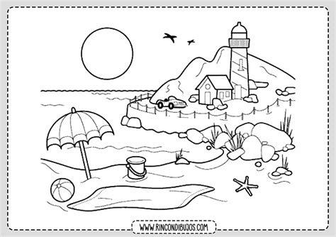 Dibujo de Paisaje Faro Playa para Colorear - Rincon Dibujos: Dibujar Fácil con este Paso a Paso, dibujos de Paisajes De Fantasia, como dibujar Paisajes De Fantasia para colorear