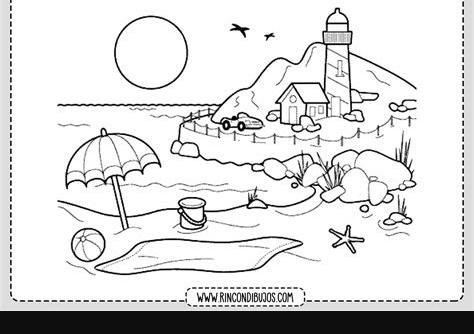 Dibujo de Paisaje Faro Playa para Colorear - Rincon Dibujos: Dibujar Fácil, dibujos de Paisajes Fantasia, como dibujar Paisajes Fantasia paso a paso para colorear