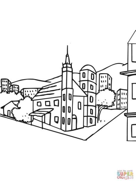 Dibujo de Paisaje Urbano Sueco para colorear | Dibujos: Aprende a Dibujar Fácil, dibujos de Paisajes Urbanos, como dibujar Paisajes Urbanos para colorear e imprimir