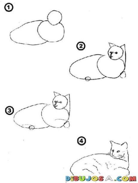 Como Aprender A Dibujar Un Gato En 4 Pasos Para Pintar Y: Aprende a Dibujar y Colorear Fácil, dibujos de Paso A Paso Un Gato, como dibujar Paso A Paso Un Gato paso a paso para colorear