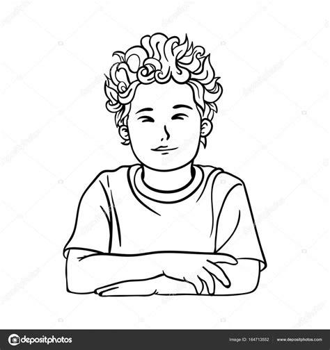 Contorno imagen de un niño. niño con pelo rizado en una: Dibujar y Colorear Fácil con este Paso a Paso, dibujos de Pelo Chico, como dibujar Pelo Chico para colorear