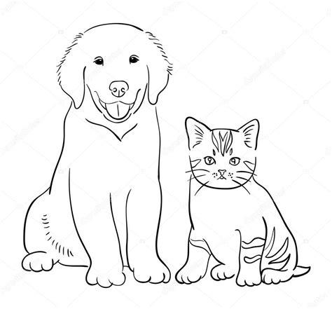 Arte perro y gato | Gato Perro Línea Arte Vector: Dibujar Fácil con este Paso a Paso, dibujos de Perros Y Gatos, como dibujar Perros Y Gatos paso a paso para colorear