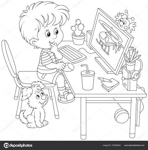 Pequeño ordenador gamer — Archivo Imágenes Vectoriales: Dibujar Fácil, dibujos de Personajes Sentados, como dibujar Personajes Sentados paso a paso para colorear