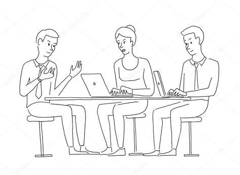 Personas trabajando en equipo para colorear | Personas en: Aprender a Dibujar Fácil, dibujos de Personas Sentadas En Una Mesa, como dibujar Personas Sentadas En Una Mesa para colorear e imprimir