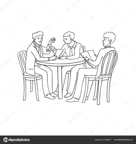 Dibujo vectorial contorno negro ilustración aislada de la: Aprender a Dibujar y Colorear Fácil, dibujos de Personas Sentadas En Una Mesa, como dibujar Personas Sentadas En Una Mesa para colorear