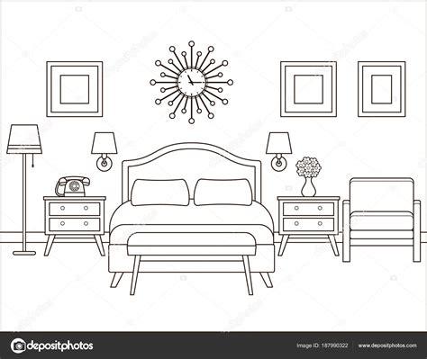 Interior do quarto. Quarto de hotel em design retro: Dibujar Fácil, dibujos de Plano De Habitacion, como dibujar Plano De Habitacion para colorear