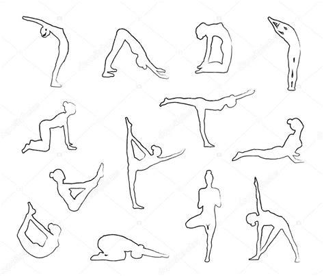 Posiciones de yoga para colorear | Siluetas Yoga Bosquejo: Dibujar Fácil, dibujos de Poses, como dibujar Poses para colorear e imprimir