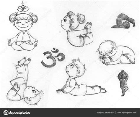 Yoga niños ilustración — Foto de stock: Aprende a Dibujar Fácil con este Paso a Paso, dibujos de Poses, como dibujar Poses paso a paso para colorear