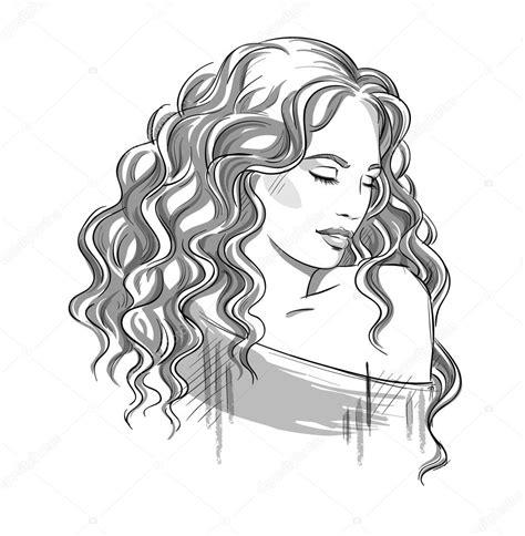 Sketch of a beautiful girl with curly hair. Black and: Dibujar Fácil con este Paso a Paso, dibujos de Rizos Anime Chico, como dibujar Rizos Anime Chico para colorear e imprimir