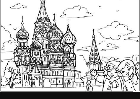 Dibujo para colorear - El templo en el Kremlin: Aprender como Dibujar y Colorear Fácil con este Paso a Paso, dibujos de Rusia, como dibujar Rusia para colorear e imprimir