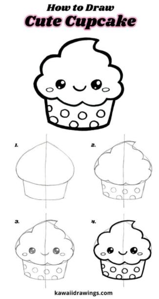 Cómo dibujar un cupcake lindo. tutorial fácil de dibujar: Aprende a Dibujar y Colorear Fácil, dibujos de Tutorial Simple Comida, como dibujar Tutorial Simple Comida para colorear