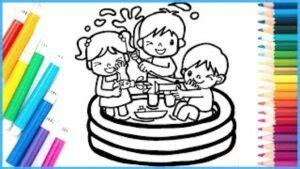 🥇 Dibujo de Niños jugando en la Piscina 💦Aprende a: Aprende como Dibujar y Colorear Fácil con este Paso a Paso, dibujos de Tutorial Un Niño, como dibujar Tutorial Un Niño para colorear e imprimir