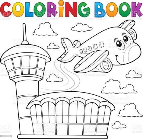 Ilustración de Libro Para Colorear Avión Tema 3 y más: Dibujar y Colorear Fácil, dibujos de Un Aeropuerto, como dibujar Un Aeropuerto para colorear