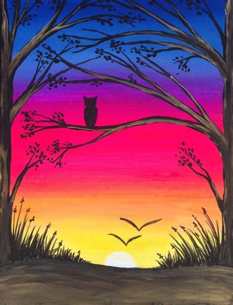 View Paint and Sip Artwork - Pinot's Palette | Sunrise: Dibujar Fácil con este Paso a Paso, dibujos de Un Atardecer Con Acuarelas, como dibujar Un Atardecer Con Acuarelas para colorear