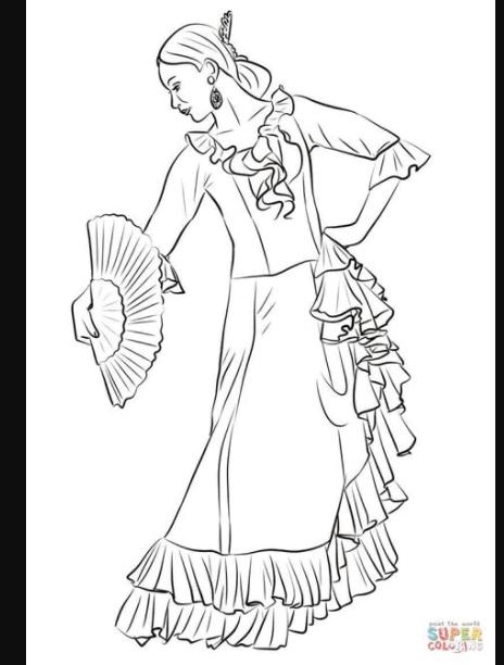 Dibujo de Bailarina de Flamenco Español para colorear: Aprender a Dibujar Fácil con este Paso a Paso, dibujos de Un Bailaor Flamenco, como dibujar Un Bailaor Flamenco para colorear e imprimir