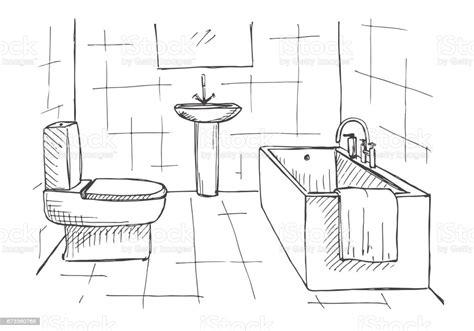 Hand Drawn Sketch Linear Sketch Of An Interior Part Of The: Dibujar y Colorear Fácil, dibujos de Un Baño En 3D, como dibujar Un Baño En 3D para colorear e imprimir