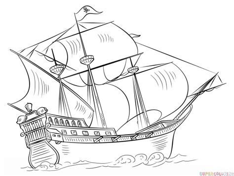 How to draw a pirate ship step by step. Drawing tutorials: Aprender a Dibujar y Colorear Fácil, dibujos de Un Barco Pirata Realista, como dibujar Un Barco Pirata Realista paso a paso para colorear