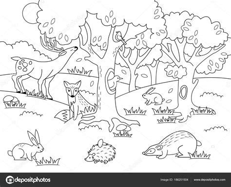 Dibujos animados bosque para colorear vector ilustración: Dibujar Fácil con este Paso a Paso, dibujos de Un Bosque Para Niños, como dibujar Un Bosque Para Niños paso a paso para colorear