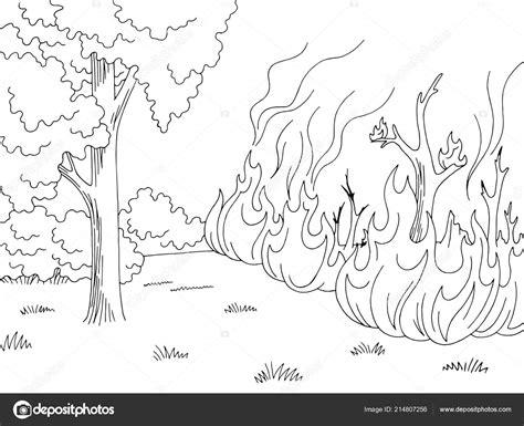 Bosque Blanco Negro Gráfico Wildfire Fuego Vector: Dibujar Fácil con este Paso a Paso, dibujos de Un Bosque Quemado, como dibujar Un Bosque Quemado para colorear e imprimir