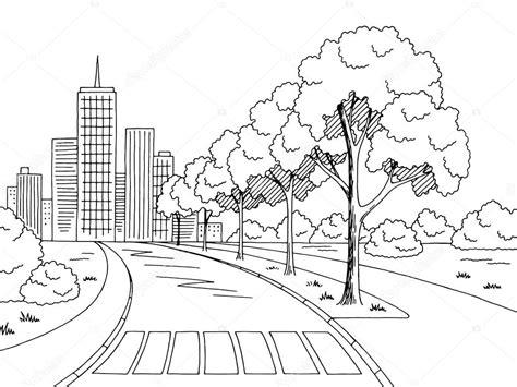 Paisaje de ciudad para dibujar | Vector de ilustración de: Dibujar Fácil, dibujos de Un Camino En Perspectiva, como dibujar Un Camino En Perspectiva para colorear e imprimir